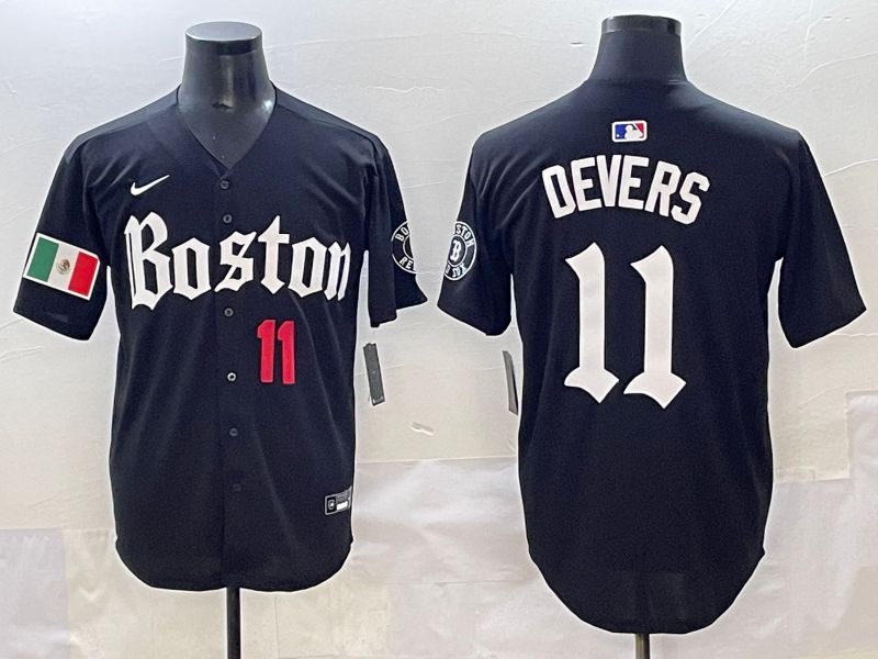Men 2025 Boston Red Sox #11 Devers Black Five generations Joint Name Nike MLB Jersey style 9
